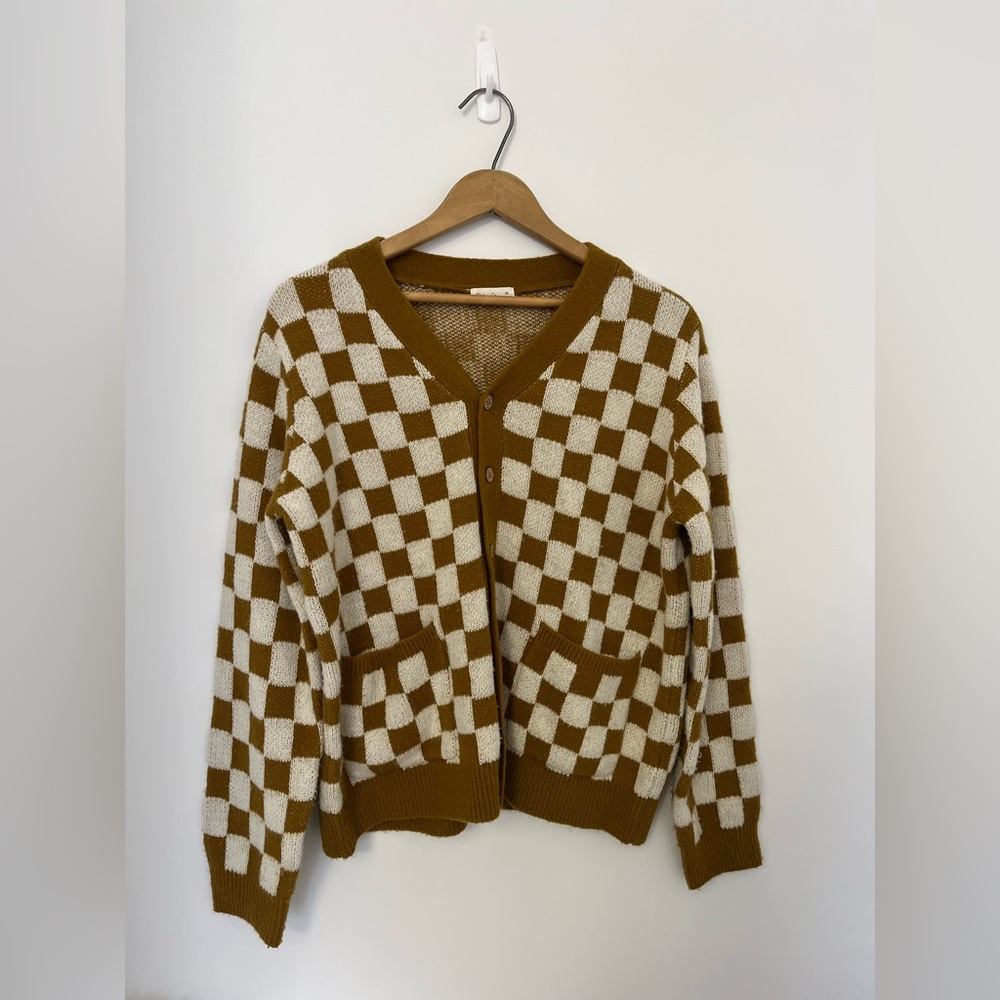 Rylee + Cru Neutral Checkered Cardigan